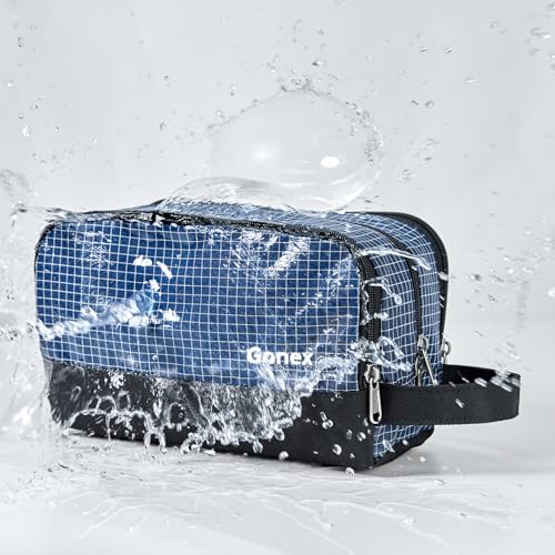 Gonex Travel Toiletry Bag Nylon, Shaving Bag Toiletry Organizer Check Patten (Navy Blue) - color: Check Patten (Navy Blue)