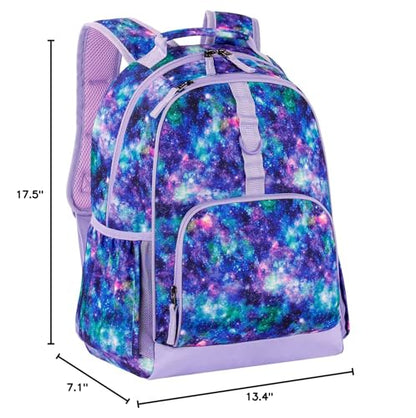 Choco Mocha Kids Backpack for Girls Galaxy Backpack Kids Elementary School Backpack for Girls Ages 6-8 Kid Bookbag 17 Inch with Chest Strap, Purple - color: Purple-galaxy