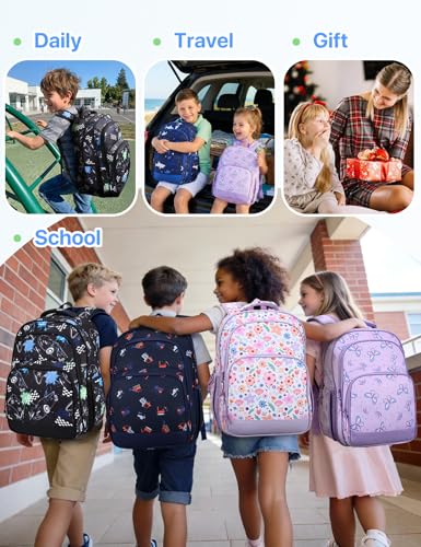 VASCHY Kids Backpacks, 12L Toddler & 17.5L School Backpacks, Lightweight Water-Resistant for Boys and Girls Ages 3-12 - color: Black & White Racer-l, size: Large
