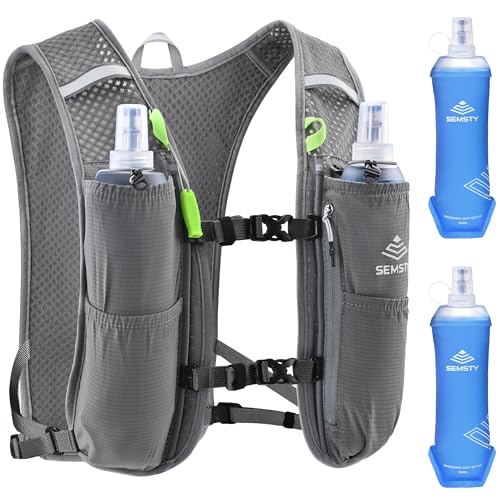 Running Vest for Women Men, 5L Hydration Vest with Dual 500ml Soft Flask, Lightweight Water Backpack, Adjustable Chest Straps Running Hydration Backpack for Running Cycling Hiking - color: Grey