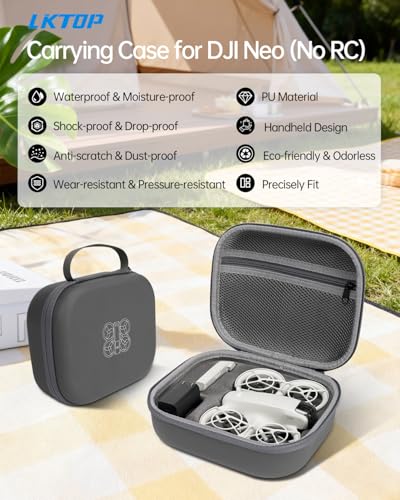 LKTOP Neo Carrying Case for DJI Neo (No RC) Accessories, PU Leather Storage Bag Waterproof Travel Handbag Protective Hard Case, Compatible with DJI Neo Drone, Battery, Charger, Propellers (9×7×3 In)