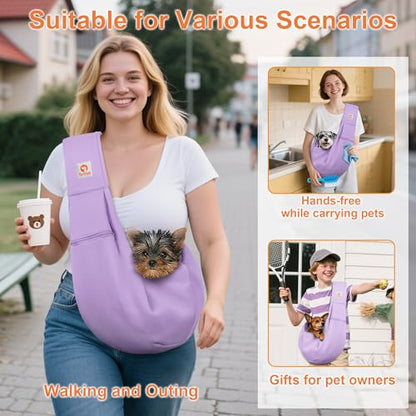 Tomkas Small Dog Sling Carrier - Zipper Pocket & Adjustable Strap - for 3-10 lbs Pets(Light Purple) - color: Light Purple