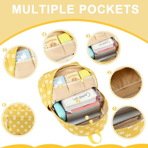 Bluboon School Backpack Set Girls Womens Laptop Bookbag Casual Daypack Fits 15 inch Laptop with Lunch Tote Bag and Pencil Bag - color: Flower 95 Yellow