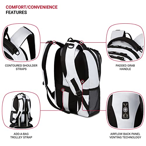 SWISSGEAR Cecil 18-Inch Laptop Backpack Fits 16-Inch Laptop, Travel Daypack with Organizer Pockets, Water Bottle Holders & Padded Straps – White - color: White