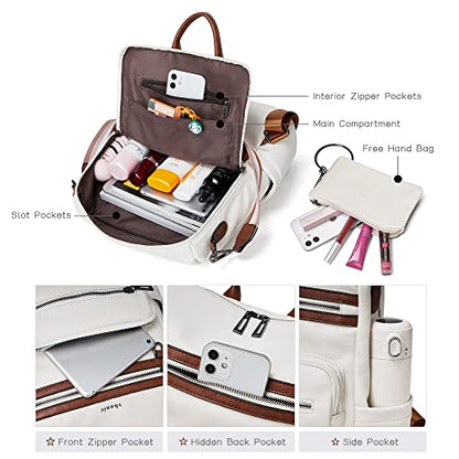 Shrrie Backpack Purse for Women Leather Backpack Fashion Designer Travel Backpack Convertible Shoulder Bag for College Work - color: 2-4-beige With Brown
