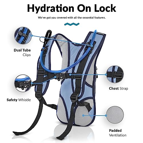 Water Buffalo Hydration Backpack - Lightweight Hydration Pack with 2L Water Bladder - Water Backpack for Hiking, Running, Biking, and Raves - Road Runner 12L Hydropack Backpack - color: Navy Blue