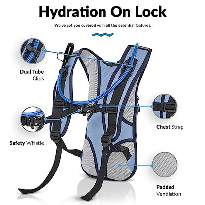 Water Buffalo Hydration Backpack - Lightweight Hydration Pack with 2L Water Bladder - Water Backpack for Hiking, Running, Biking, and Raves - Road Runner 12L Hydropack Backpack - color: Navy Blue