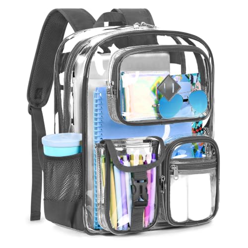 ZORFIN 18.5 Inch Clear Backpack, Large Transparent Bookbag with Reinforced Straps for School College Work - color: Grey, size: X-Large