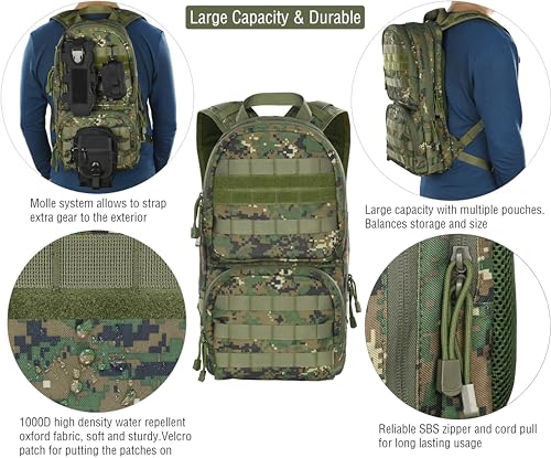 MARCHWAY Tactical Molle Hydration Pack with 3L TPU Water Bladder, Military Backpack for Backpacking, Hiking, Running, Cycling