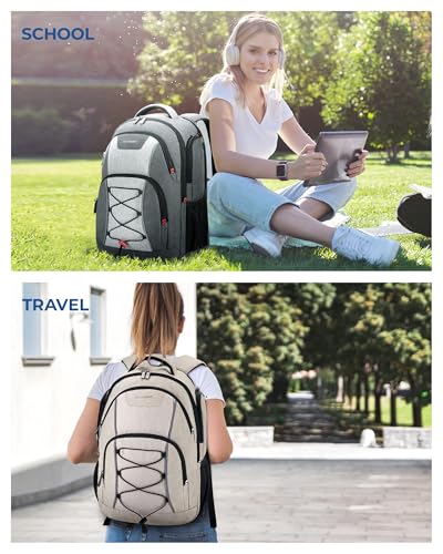 BAGSMART Unisex Laptop Backpack, 15.6-inch Anti-Theft, Water Resistant, with USB Charger Hole, Beige