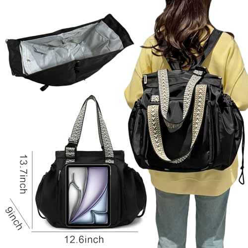Everyday Bags for Women, Multifunctional Travel Organizer Bag, Large Capacity Tote Backpack, Large Diaper Bag with 15 Pockets, Crossbody and Shoulder Bag (Black) - color: Black