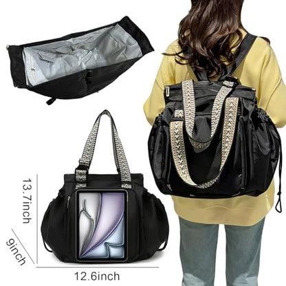 Everyday Bags for Women, Multifunctional Travel Organizer Bag, Large Capacity Tote Backpack, Large Diaper Bag with 15 Pockets, Crossbody and Shoulder Bag (Black) - color: Black