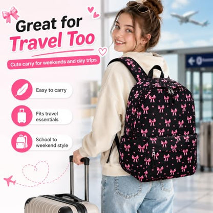LOIDOU Girls Backpack for Kids Cute School Bookbag - color: Bow Black 215, size: L-17"