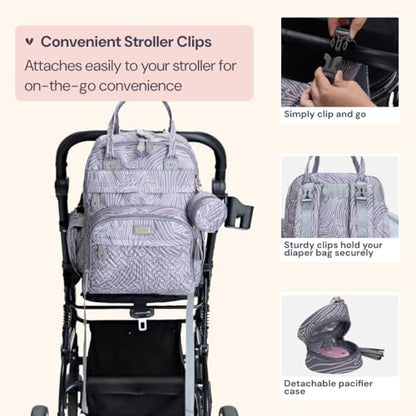 BabbleRoo Diaper Bag Backpack - Baby Essentials Travel Tote - Multi Function Water Resistant Diaper Bag, Travel Essentials Baby Bag with Changing Pad, Stroller Straps & Pacifier Case - Grey Swirls - color: Gray Swirls, size: Large