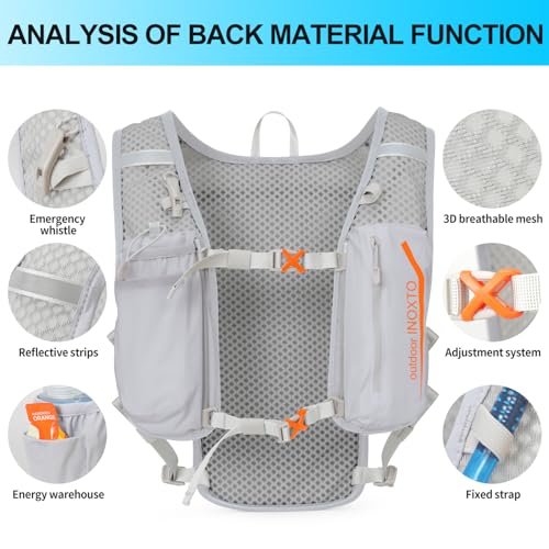 INOXTO Running Hydration Vest Backpack,Lightweight Insulated Pack with 1.5L Water Bladder Bag Daypack for Trail Hiking Running Cycling Race Marathon for Women Men - color: Gray orange