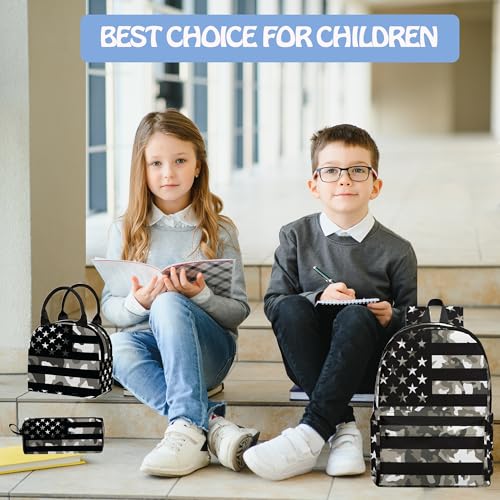 Flag 3PCS Backpack Set for Teens Elementary Middle High School, 17 Inch Lightweight Classic Bookpack 3 in 1 Set for Girls Boys, Kids Back to School Backpack with Lunch Box Pencil Case - color: Flag