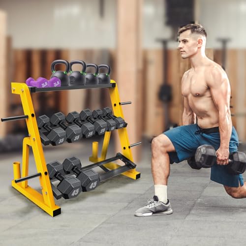 Kipika Heavy Duty 3 Tier Dumbbell Rack Multifunctional, Weight Rack for Dumbbells, Home Gym Equipment, Suitable for Storage of Dumbbell, Kettle Bell, Barbell Plate, Barbell Bar - color: 2 Tier Tilt Shelf + 1 Tier Tray