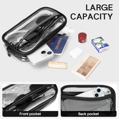 FODOKO Wristlet wallets for women Nylon Quilted Wallet with 4 Zippers,Travel Credit Card,Holder Cell Phone Organizer - color: Clear-black