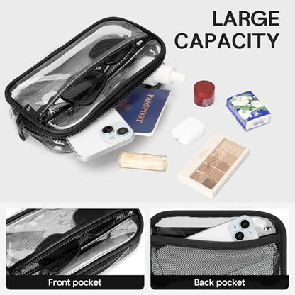 FODOKO Wristlet wallets for women Nylon Quilted Wallet with 4 Zippers,Travel Credit Card,Holder Cell Phone Organizer - color: Clear-black