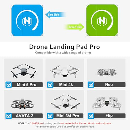 STARTRC PHOTO Drone Landing Pad Foldable 2x3 Fast-Fold, (22in/55cm) Double-Sided Waterproof Launch Pad, Weighted Helipad for DJI Mini 4 Pro/Mini 4k/AIR 3S/Neo/Mini 3/Mini 2 se/Avata 2/Flip Drone Accessories (Blue-Green) - size: 22in/55cm
