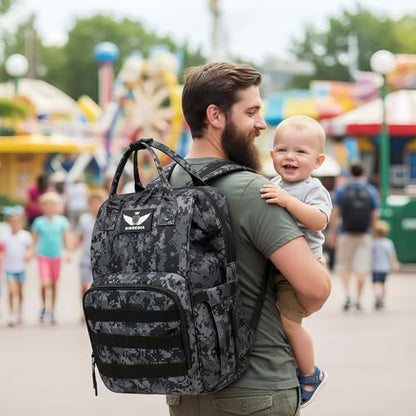 Diaper Bag Backpack with USB Charging Port Stroller Straps and Insulated Pocket,army military Travel Nappy Backpack for Dad/Mom (Black Camo) - color: Camo Black