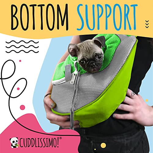 Cuddlissimo! Pet Sling Carrier - Small Dog Puppy Cat Carrying Bag Purse Pouch - for Pooch Doggy Doggie Yorkie Chihuahua Baby Papoose Bjorn - Hiking Travel Front Chest Body Holder Pack to Wear (Green) - color: Lime Green