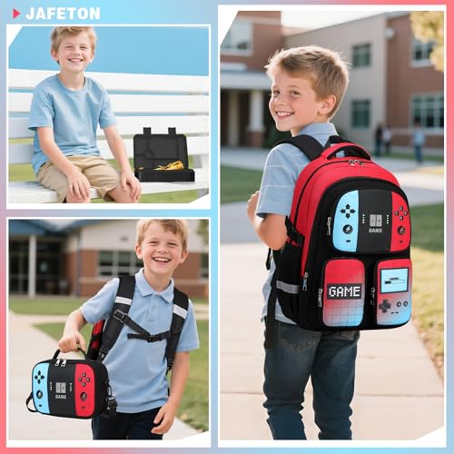 4PCS Gamer Backpack for Boys with Lunch Box & Insulated Bag(Red Black) - color: 2-red Black