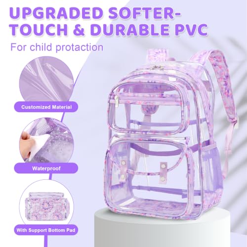 ACESAK Clear Backpack for Girls - 3 Pcs Clear Backpack Heavy Duty with Lunch Bag - See Through Bookbag Stadium Approved for Kids Middle High College School(Purple) - color: Purple