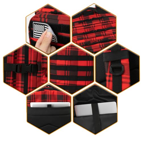 QT&QY 45L Military Tactical Backpacks Molle Army Assault Pack 3 Day Bug Out Bag Hiking Treeking Rucksack… - color: 2.7 Red Plaid