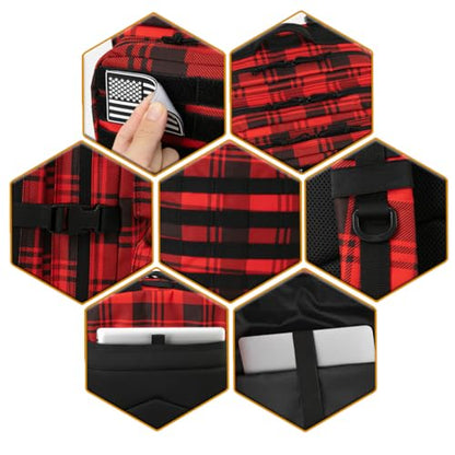 QT&QY 45L Military Tactical Backpacks Molle Army Assault Pack 3 Day Bug Out Bag Hiking Treeking Rucksack… - color: 2.7 Red Plaid