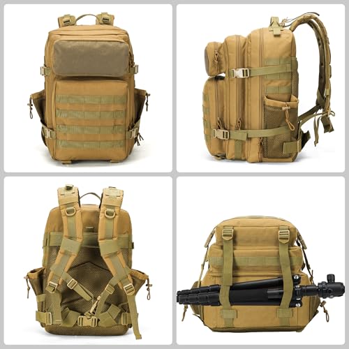 gracedon Tactical Backpack - Military Molle Bag 3 Days Pack for men and Women Large Assault Rucksack 45L (Khaki) - color: Khaki