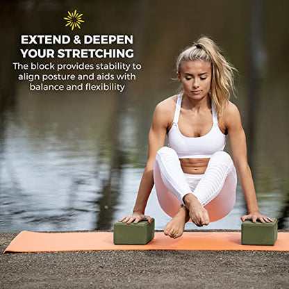 4" Yoga Block, 10 Pack Bulk EVA Foam Yoga Blocks, Firm and Supportive Yoga Brick, Balance Foam for Stretching, Pilates, and Workout, 4" x 6" x 9" - color: Olive