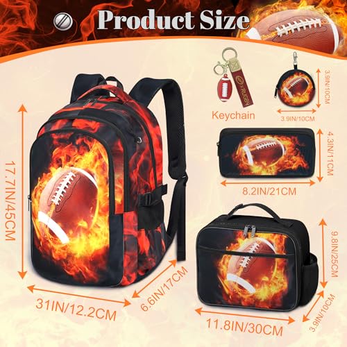 Boys American Football Backpack with Lunch Box, Kids Backpack Set for School, 17inch Bookbag with Pencil Case Coin Purse Red - color: Football