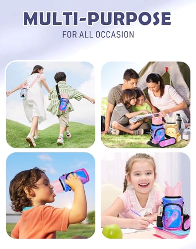 Miss Adola Water Bottle Carrier with Strap - Insulated Kids Water Bottle Holder for Boys Girls Bottle Bag for 10-18Oz - color: Purple Fishtail