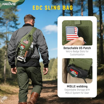 HALOVIE Crossbody Sling Bag Anti Theft RFID Sling Backpack Lightweight Travel Hiking EDC Tactical Chest Shoulder Pack Gift for Men - color: Army Green