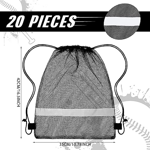 Saintrygo 20 Pcs Reflective Mesh Drawstring Bag 16.54 x 13.78 Inch Quick Drying Swimming Sport Beach Bag Swimming Athletic Gym Clothes Beach Sports Storage(Black) - color: Black