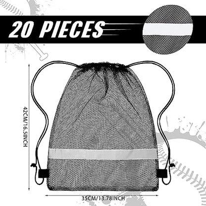 Saintrygo 20 Pcs Reflective Mesh Drawstring Bag 16.54 x 13.78 Inch Quick Drying Swimming Sport Beach Bag Swimming Athletic Gym Clothes Beach Sports Storage(Black) - color: Black