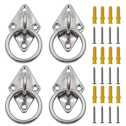 4Pcs M5 Diamond Pad Eye Plate with Ring Hook, Ceiling Hooks Wall Mount Bracket, Heavy Duty Stainless Steel Anchor Mount for Yoga Swings Hammocks/Boat Rigging/Suspension Training Straps - size: M5 (Diamond Pad Eye)