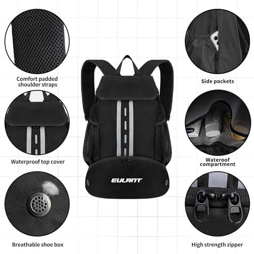 EULANT Soccer Backpack with Shoes Compartment, Waterproof Drawstring Bag for Sport Gym Swim Yoga Travel Football Volleyball - color: Upgraded Black