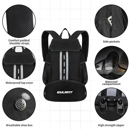 EULANT Soccer Backpack with Shoes Compartment, Waterproof Drawstring Bag for Sport Gym Swim Yoga Travel Football Volleyball - color: Upgraded Black