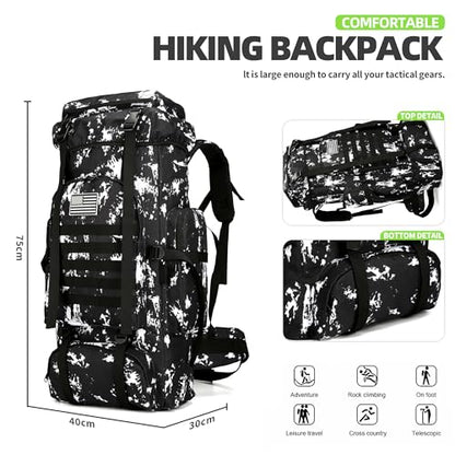 King'sGuard 70L Camping Hiking Backpack for Men Women Large Military Tactical Backpack Molle Rucksack Backpack for Outdoor - color: Black Lighting