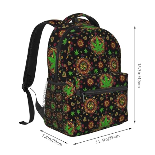 Stylish Travel Backpack Trippy Green Weedleaf Leaf Art, Commuter Daypack with Laptop Compartment for Work, Trips and Gym - color: Pattern (14)
