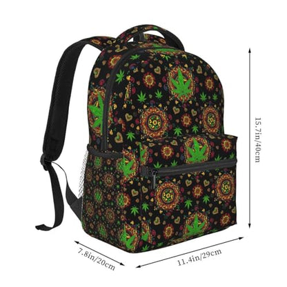 Stylish Travel Backpack Trippy Green Weedleaf Leaf Art, Commuter Daypack with Laptop Compartment for Work, Trips and Gym - color: Pattern (14)