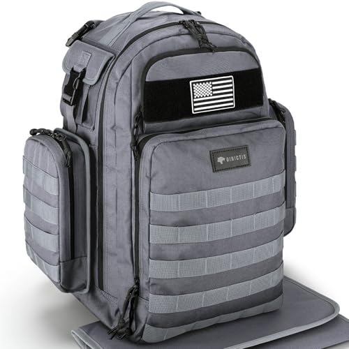 Dinictis Dad Diaper Bag, Mens Diaper Bag Backpack with Diaper Changing Mat, Military Diaper Backpack with Molle Webbing, Waterproof Pouch, Baby Wipes pocket, Insulated Bottle Pockets- Dark Grey - color: Dark Grey
