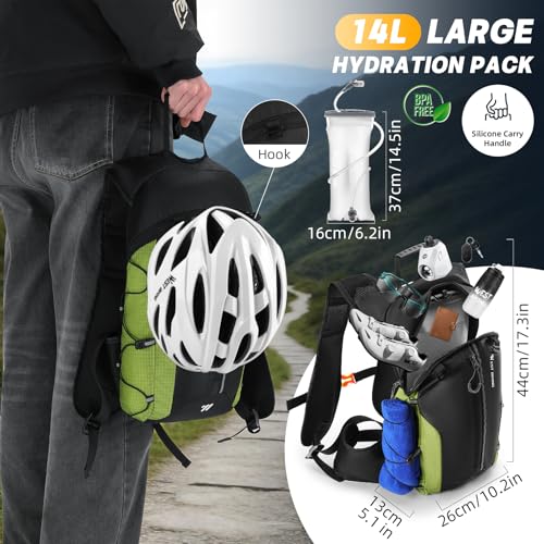 Hydration Backpack - Lightweight Water Backpack with 2L Water Bladder, Small Hiking Backpack for Running Cycling Camping Rave for Men Women - color: Green1