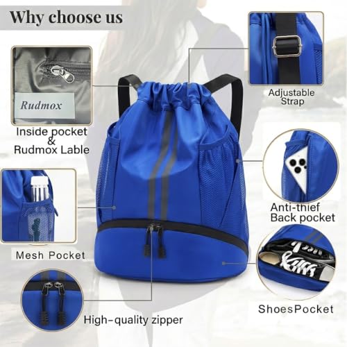 Drawstring Backpack with Shoe Compartment,Water Resistant Sports Gym Bag,String Bag for Men Women,Soccer,Basketball - color: Sky Blue