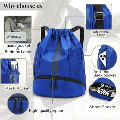 Drawstring Backpack with Shoe Compartment,Water Resistant Sports Gym Bag,String Bag for Men Women,Soccer,Basketball - color: Sky Blue
