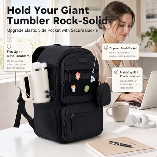 LOVEVOOK Laptop Backpack, 15.6" Carry On Airline Approved, Personal Item Bag Meets FAA Size, Trolley Sleeve Slides Over Suitcase, Waterproof Daypack for Travel College with Mini Pouch - color: Black, size: 15.6 Inch