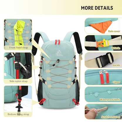Bseash 40L Waterproof Hiking Backpack with Rain Cover, Outdoor Sport Travel Bag Daypack for Camping Climbing Skiing Cycling (Milk Green) - color: Milk Green
