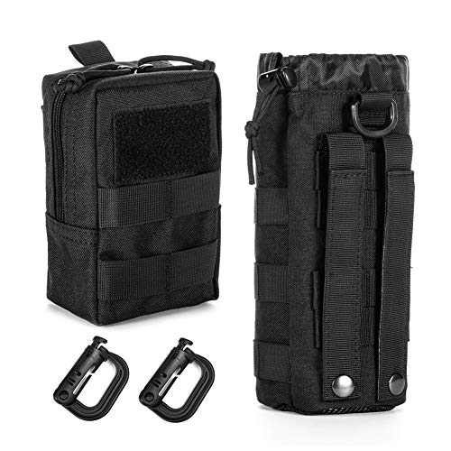 Upgraded Sports Water Bottles Pouch Bag, Tactical Drawstring Molle Water Bottle Holder Tactical Pouches, Travel Mesh Water Bottle Bag Tactical Hydration Carrier - color: BLACK_WaterPouch-Small Pouch